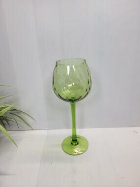 Vintage Empoli Green Glass Goblet Mid Century Italian Optic Stem Snifter Vase